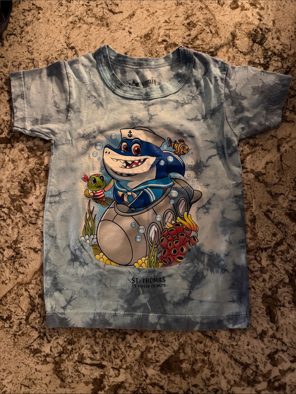 St. Thomas Blue Tie-Dye Shark Sailor Graphic Kids Tee